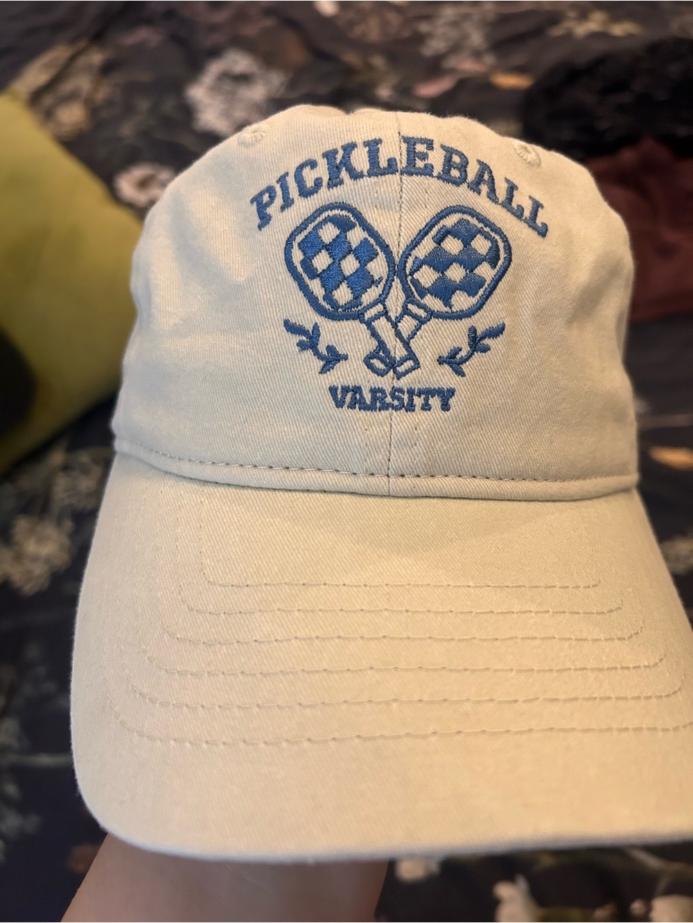 No Boundaries Beige Cap with Blue Pickleball Embroidery